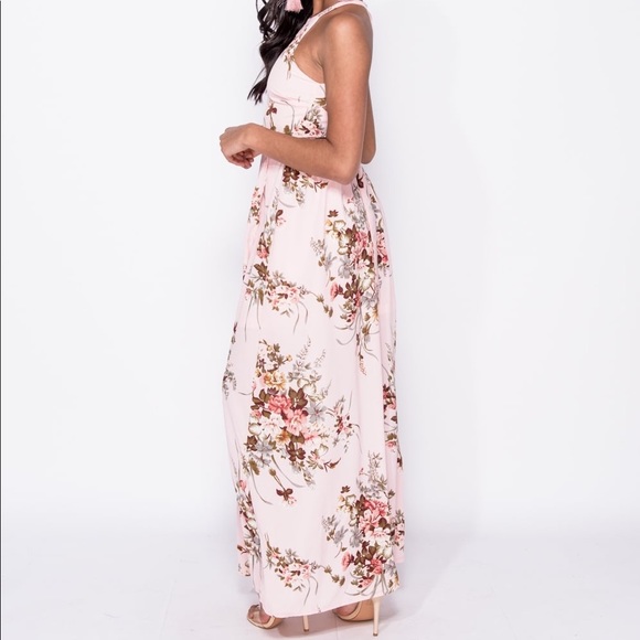 Floral Ladder Trim Thigh Split Maxi Dress - Picture 4 of 7
